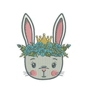 Machine Embroidery Bunny with Flower Crown Embroidery File design 4x4 inch hoop