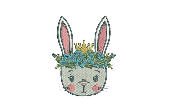 Machine Embroidery Bunny with Flower Crown Embroidery File design 4x4 inch hoop
