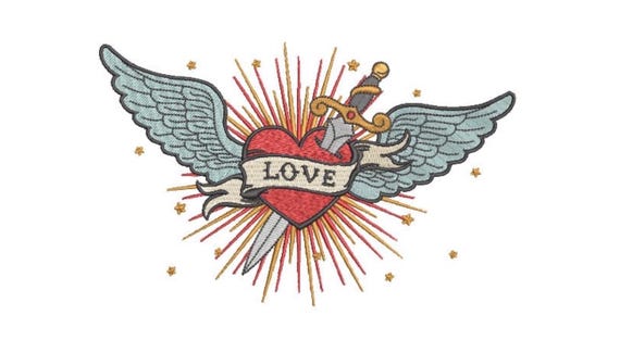 Love Wings Embroidery Design - Machine Embroidery Feathered Wings Machine Embroidery File design 5x7 inch hoop