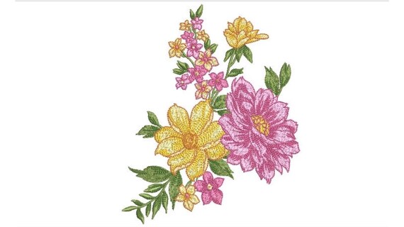 Pink and Yellow Floral Embroidery -  Rose Machine Embroidery File design - 5x7 inch hoop - instant download