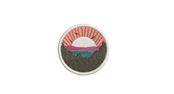 Lake Sunset Patch Embroidery Design - Hiking Embroidery Design -  Machine Embroidery File design 3 x3 inch hoop