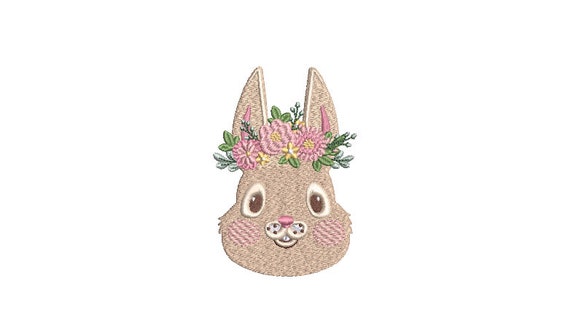 Machine Embroidery Bunny with Flowers - Embroidery File design - 4x4 inch hoop - 10cm x 10cm hoop