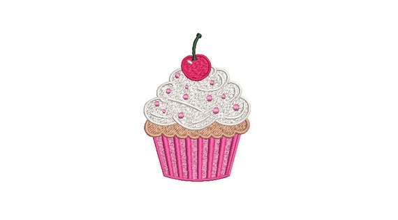 Cherry Cup Cake Machine Embroidery File design 4x4 inch hoop - Birthday Embroidery Design