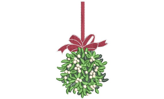 Mistletoe Bow Christmas Machine Embroidery File design 5x7 inch hoop - instant download - Topiary Embroidery