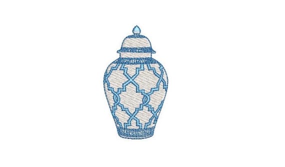 Chinoiserie Chic Patterned Ginger Jar - Filled Machine Embroidery File design  - 4x4 hoop