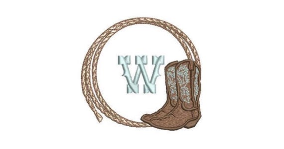 Cowboy Rope and Boots Machine Embroidery File design - 5x7 inch hoop - Monogram Frame