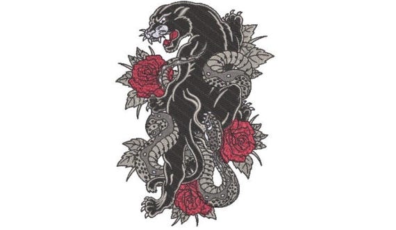Panther Roses Embroidery Design -  Urban Modern Machine Embroidery File design - 5x7 inch hoop - instant download