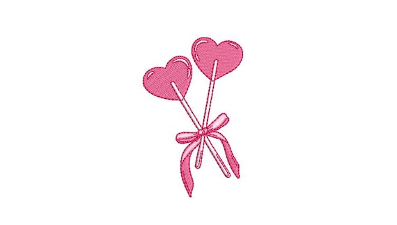 Heart Bow Lollipops Embroidery Design - Machine Embroidery Instant Download File - Coquette Bow - 4x4 inches