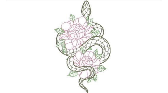 Snake Flowers Outline Embroidery Design - Modern Machine Embroidery File design - 5x7 inch hoop - instant download