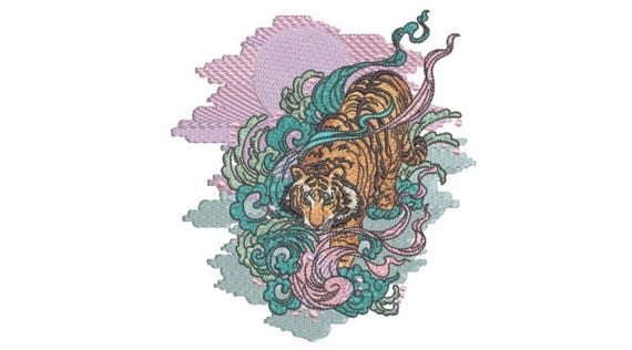 Tiger Sun  Machine Embroidery File design - 5x7 inch hoop - instant download - Tiger Embroidery File