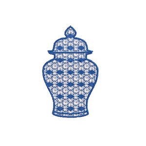 Set of 5 Mini Ginger Jar Designs - Filled Machine Embroidery File design  - 4x4 inch hoop - Chinoiserie Chic Embroidery