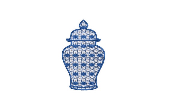 Set of 5 Mini Ginger Jar Designs - Filled Machine Embroidery File design  - 4x4 inch hoop - Chinoiserie Chic Embroidery