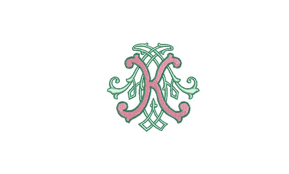 Antique K A  Monogram or A K  -  Machine Embroidery File design - 3x3 inch hoop - Vintage Monogram Design