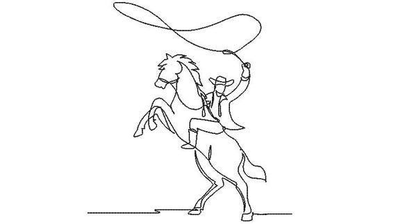 Cowboy Line Work Machine Embroidery File design - 8x8 inch hoop  - Western Embroidery Design - One Color Design
