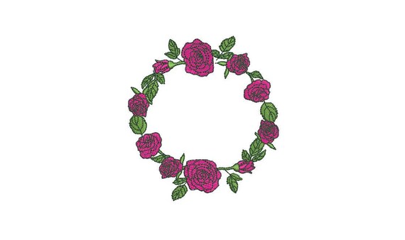 Simple Rose Wreath Machine Embroidery File design 4x4 inch hoop