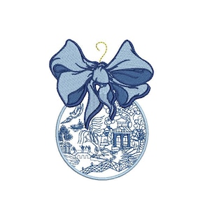 Blue Willow Bauble Ornament - Christmas Machine Embroidery File design - 4x4 inch hoop - Chinoiserie Chic