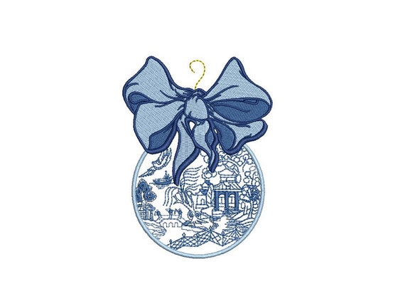 Blue Willow Bauble Ornament - Christmas Machine Embroidery File design - 4x4 inch hoop - Chinoiserie Chic