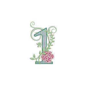 Number 1 - ONE - Rose - First Birthday-  Machine Embroidery File design - 4x4 hoop - embroidery design