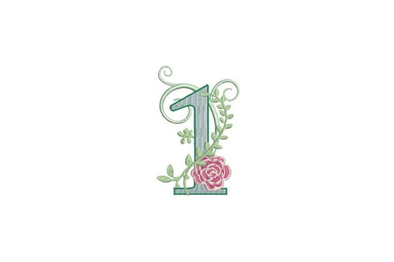 Number 1 - ONE - Rose - First Birthday-  Machine Embroidery File design - 4x4 hoop - embroidery design