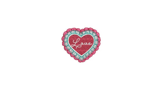 Valentines Lace Red Heart LOVE Machine Embroidery File design  - 4 x 4 inch hoop - Embroidered Heart Design