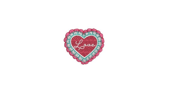 Valentines Lace Red Heart LOVE Machine Embroidery File design  - 4 x 4 inch hoop - Embroidered Patch Design