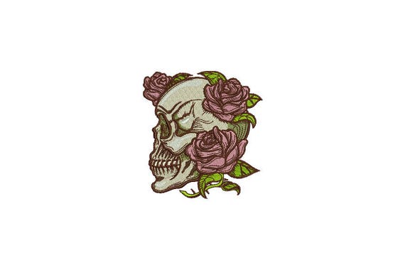 Skull Embroidery - Boho Gypsy Skull Roses Bohemian Machine Embroidery File design 4x4 inch hoop