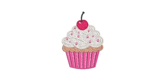 Cherry Cup Cake Machine Embroidery File design 4x4 inch hoop - Birthday Embroidery Design