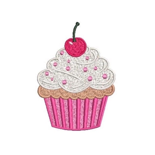 Cherry Cup Cake Machine Embroidery File design 4x4 inch hoop - Birthday Embroidery Design