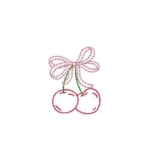 Descarga del archivo de bordado Cherry Bow - Diseños de bordado a máquina - Bordado Coquette - Diseño mini de 2 pulgadas