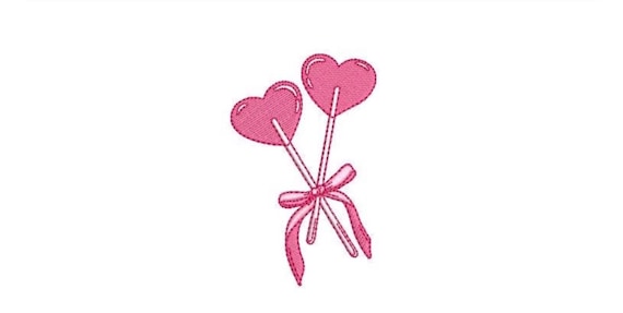 Heart Bow Lollipops Embroidery Design - Machine Embroidery Instant Download File - Coquette Bow - 4x4 inches