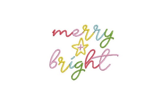 Christmas Embroidery -Merry & Bright Star - Machine Embroidery File design 4x4 inch hoop - instant download