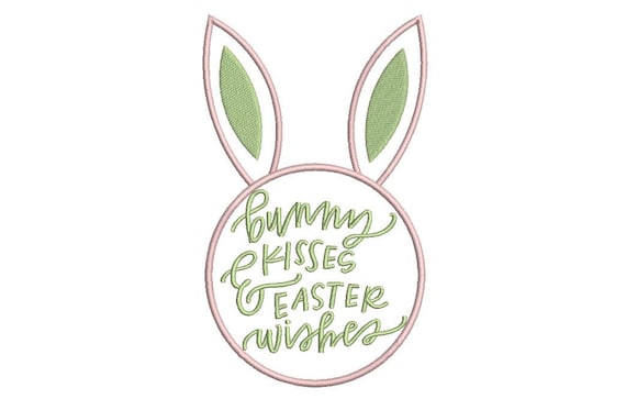Bunny Kisses  Easter  Wishes Machine Embroidery File design 5x7 inch hoop 13x18cm