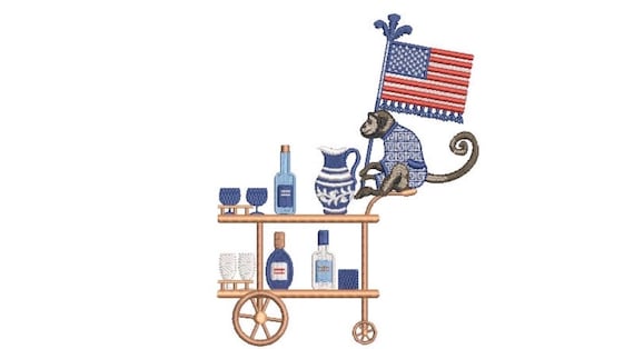 4th Of July Monkey Bar Cart Machine Embroidery File design - 5 x 7 inch hoop _ Wine Embroidery Design - Champagne Download