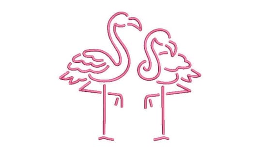 3D Puff Foam Embroidery File - Neon Flamingos Machine Embroidery File design, 5x7 hoop, Neon Sign Embroidery Design