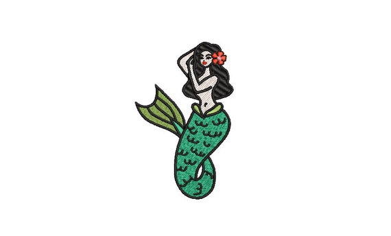 Machine Embroidery Retro Mermaid -Machine Embroidery File design -  4x4 inch hoop - Instant download