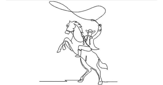 Cowboy Line Work Machine Embroidery File design - 8x8 inch hoop  - Western Embroidery Design - One Color Design