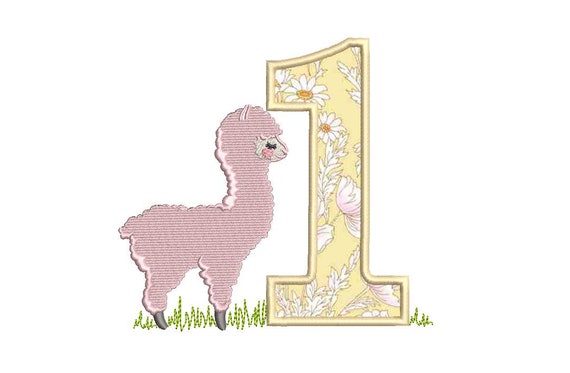 First Birthday - Number 1 - Llama Machine Embroidery File Appliqué  design 5x7 inch hoop - instant download