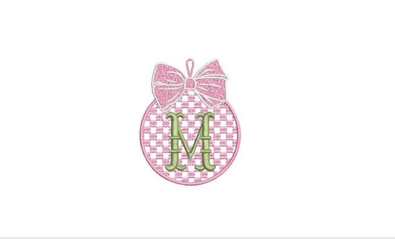 Gingham Plaid Madras Christmas Bauble Ornament - Machine Embroidery File design - 4x4 inch hoop - Monogram Frame