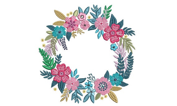 Pretty Floral Wreath Embroidery - Machine Embroidery File - design 5x7 inch hoop - Monogram frame