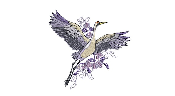 Lavender Crane Bird Machine Embroidery File design - 5x7inch hoop - instant download embroidery file