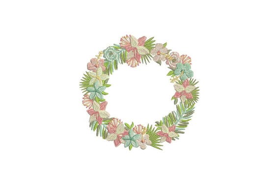 Lily Wreath Embroidery - Flowers Machine Embroidery - Embroidery File design - 5x7 hoop - Lilly - Lilli