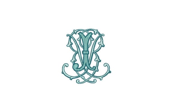 Antique B J  Monogram or J B  -  Machine Embroidery File design - 3x3 inch hoop - Vintage Monogram Design