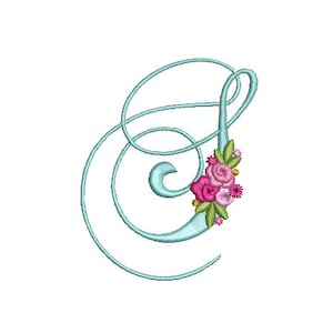 Pretty Rose Script LETTER S Machine Embroidery File design - 5 x 7 pulgadas hoop - Monogram design