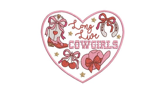 Long Live Cowgirls Machine Embroidery File design - 5x7 inch hoop - Coquette Cowgirl - Western Embroidered Patch Design Digital Download