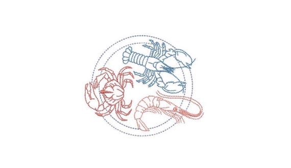 Crustaceans - Machine Embroidery File design - 4x4 inch hoop - Monogram Embroidery