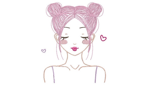Girl With Buns - Machine Embroidery File design - 5x7 inch hoop - Instant download - Boho Design