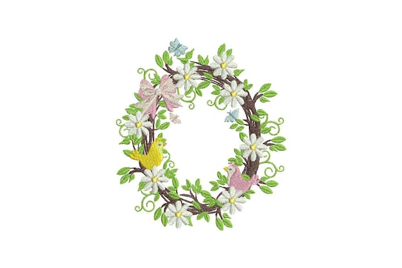 Bird Wreath Flowers Bohemian Machine Embroidery File design 5x7 hoop - instant download