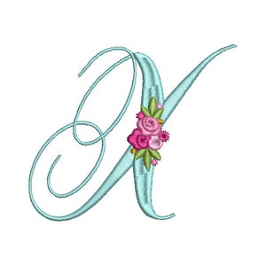 Pretty Rose Script LETTER X Machine Embroidery File design - 5 x 7 pulgadas hoop - Monogram design