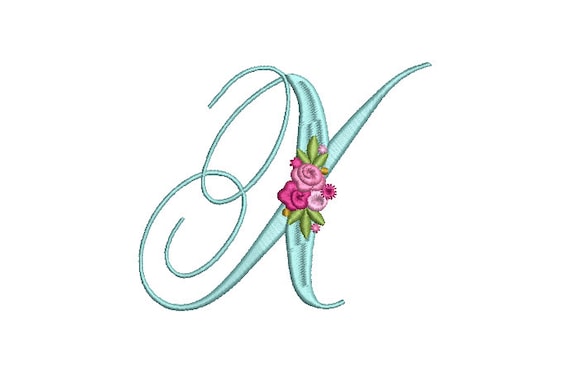 Pretty Rose Script LETTER X  Machine Embroidery File design - 5 x 7 inch hoop - Monogram design