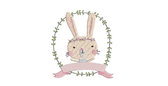 Machine Embroidery Whimsical Cute Bunny Wreath Banner Machine Embroidery File design 5x7 inch hoop